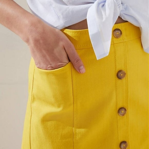Yellow LOFT Button-Front Above-the-Knee Skirt (NWT) - Picture 2 of 4